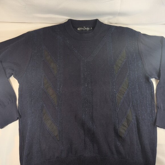 Scala Milano XXL Sweater Knit Navy Blue Black Italy Wool Acrylic Men Long Sleeve - Picture 3 of 16